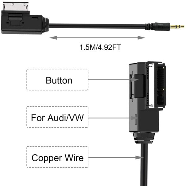 xiatiaosann câble aux ami mdi mmi pour adaptateur d'interface audio de musique jack 3,5 mm pour volkswagen pour audi a3/a4/a5/a6/a8/q5/q7/r8/tt prise média