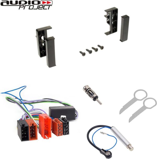 audioproject a129 kit cache radio compatible avec audi a2 8z a3 8l a4 b5 a6 c5 adaptateur actif pour autoradio 2x adaptateurs d'antenne din iso support de déverrouillage