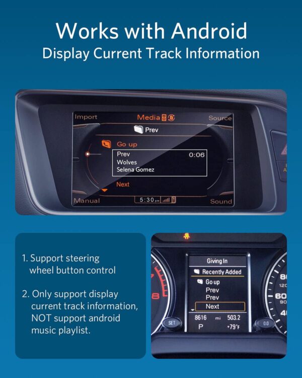 invery airdual adaptateur bluetooth 5.0 aptx hd compatible avec audi mmi 3g ami music interface, audi symphony, audi concert, vw mdi, mercedes media interface