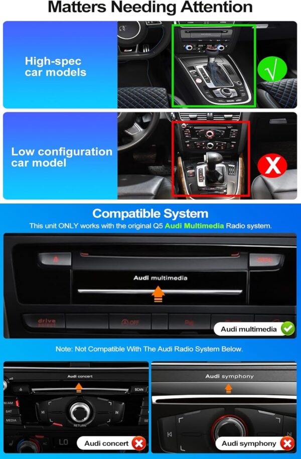 camecho android 13 pour audi q5 8r radio multimédia 2009 2017 radio multimédia avec écran tactile 10,25 pouces, système nbt, 4 go de ram + 64 go de rom, carplay/android auto/bluetooth/wifi/4g