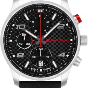 audi collection chronographe carbon sport montre homme bracelet cuir noir/argent/rouge 3102200600