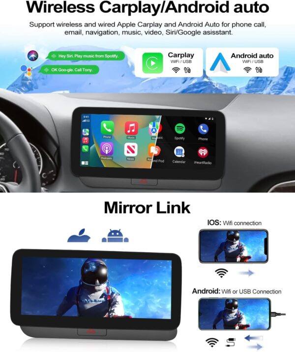 camecho android 13 pour audi q5 8r radio multimédia 2009 2017 radio multimédia avec écran tactile 10,25 pouces, système nbt, 4 go de ram + 64 go de rom, carplay/android auto/bluetooth/wifi/4g