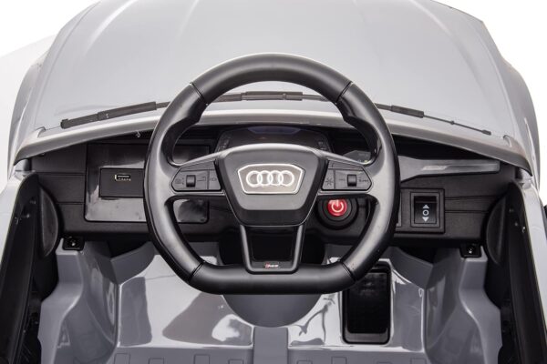 finoos car véhicule électrique pour enfants audi rs6 avec télécommande 2,4 ghz, moteur 2 x 12v 30w，v. max. télécommande 5 km/h effets sonores (gris)