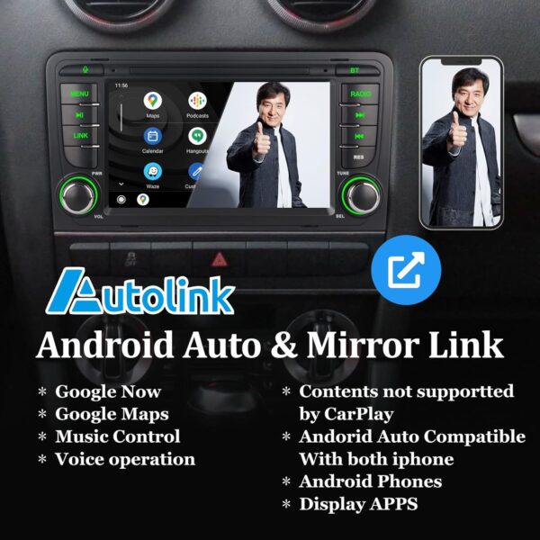 autoradio dsp avec sans fil apple carplay et android auto intégré pour audi a3 8p 8p1 8pa 8p7 8vs s3 rs3 sportback 2003 2013 compatible commande au volant am fm rds radio bluetooth ips écran eq navi