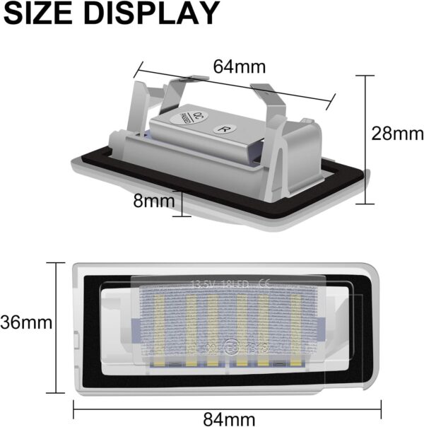 winpower Éclairage de plaque d'immatriculation led compatible avec audi tt 18smd sans erreur, 2 pièces