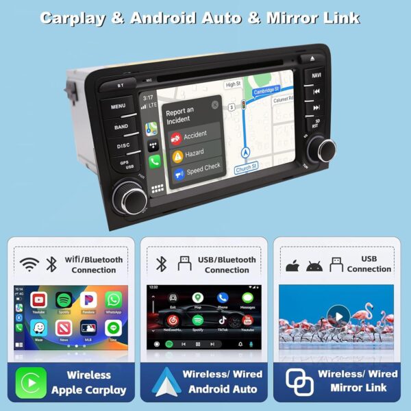 nvgotev radio automatique android 13 pour audi a3 s3 rs3 2003 2012, radio 7 pouces avec gps navi dab + fm rds 4g wifi bluetooth swc support carplay android auto (octa core, 4 go de rom + 64 go de rom)