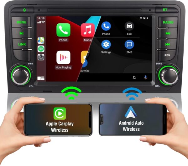 autoradio dsp avec sans fil apple carplay et android auto intégré pour audi a3 8p 8p1 8pa 8p7 8vs s3 rs3 sportback 2003 2013 compatible commande au volant am fm rds radio bluetooth ips écran eq navi