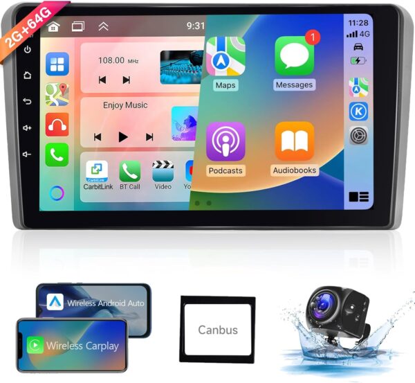 【8 core 2+64g】 autoradio hodozzy carplay pour audi a3 s3 rs3 8p 8v 2008 2012, autoradio android à écran tactile 9 pouces avec android auto/wifi/gps/rds/fm/bluetooth/usb/dsp