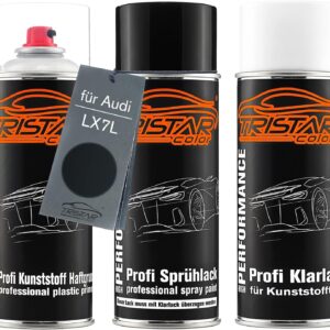 tristarcolor kit de peinture en spray pour voiture en plastique pour audi lx7l manhattengrau peinture de base à adhérence métallique, vernis transparent avec plastifiant