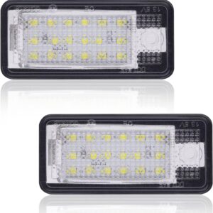 uraqt ampoules led de plaque d'immatriculation super lumineuses canbus sans erreur 6000 k xénon blanc 18smd, 2 pièces led éclairage de plaque d'immatriculation pour a/udi a3 s3 a4 s4 a6 s6 c6 a8 s8 q7 rs4 rs6