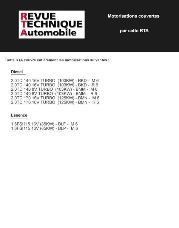 rta, audi a3 essence et diesel depuis 05/2005, 1.6 fsi (115 ch) et 2.0 tdi (140 et 170 ch)