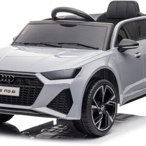 finoos car véhicule électrique pour enfants audi rs6 avec télécommande 2,4 ghz, moteur 2 x 12v 30w，v. max. télécommande 5 km/h effets sonores (gris)