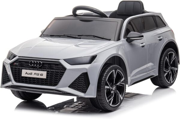 finoos car véhicule électrique pour enfants audi rs6 avec télécommande 2,4 ghz, moteur 2 x 12v 30w，v. max. télécommande 5 km/h effets sonores (gris)