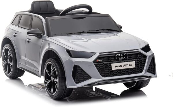 finoos car véhicule électrique pour enfants audi rs6 avec télécommande 2,4 ghz, moteur 2 x 12v 30w，v. max. télécommande 5 km/h effets sonores (gris)