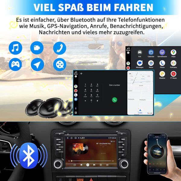 autoradio pour audi a3 s3 8p rs3 2003 2004 2005 2006 2007 2008 2009 2010 2011 2012, système android 12 2g+64g avec android auto carplay, écran tactile 7