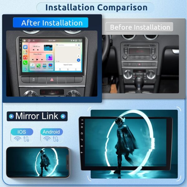 【8 core 2+64g】 autoradio hodozzy carplay pour audi a3 s3 rs3 8p 8v 2008 2012, autoradio android à écran tactile 9 pouces avec android auto/wifi/gps/rds/fm/bluetooth/usb/dsp