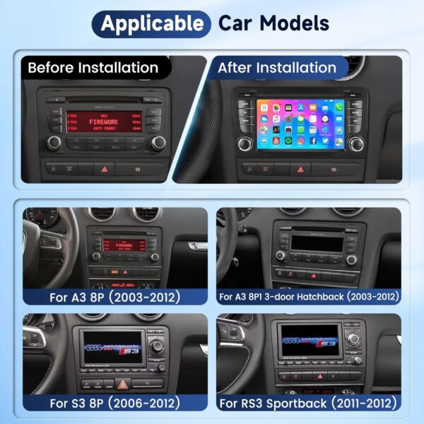 【1+32g】 autoradio android hodozzy pour audi a3 8p s3 rs3 sportback 2003 2012, autoradio android, Écran tactile 7