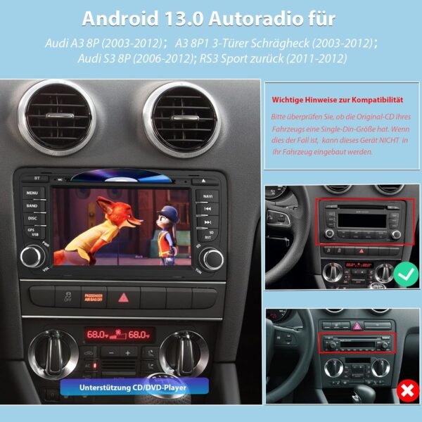 nvgotev radio automatique android 13 pour audi a3 s3 rs3 2003 2012, radio 7 pouces avec gps navi dab + fm rds 4g wifi bluetooth swc support carplay android auto (octa core, 4 go de rom + 64 go de rom)